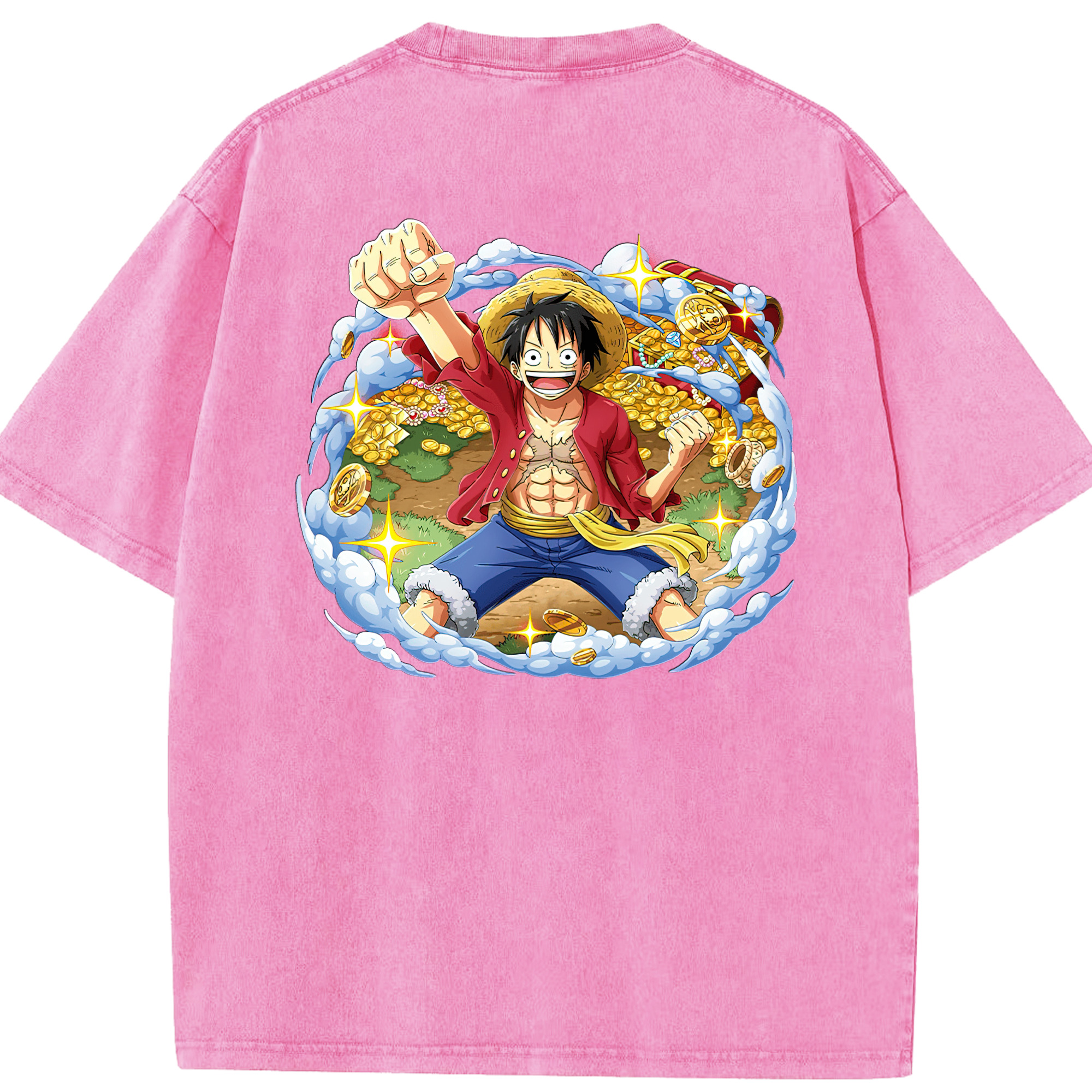 ワンピース モンキー・D・ルフィ ONE PIECE Monkey D. Luffy 綿100% ヴィンテージ風 半袖Tシャツ（背面プリント）